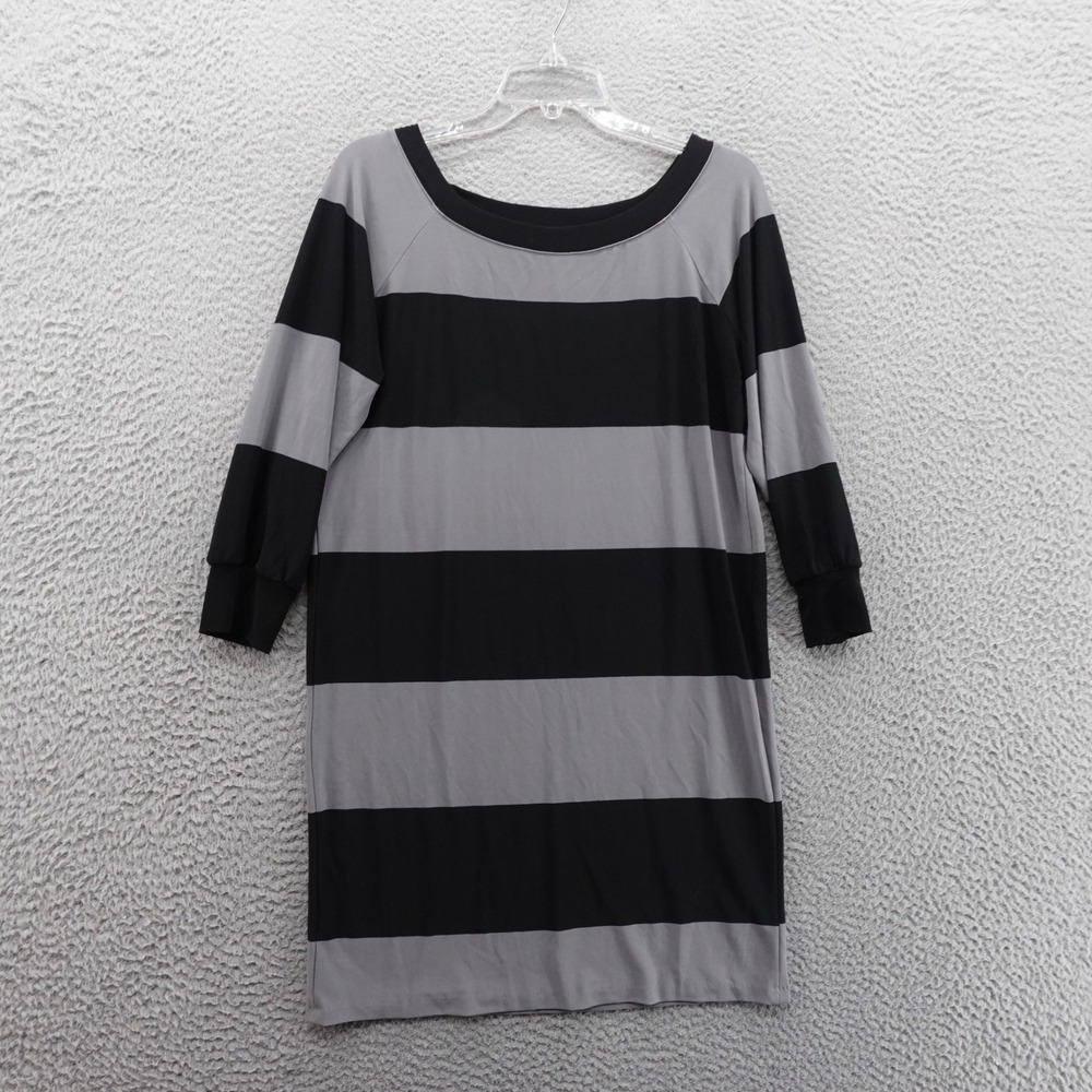 Norma Kamali Womens Black Grey Striped 3/4 Sleeve Mini Dress‎ Size Medium